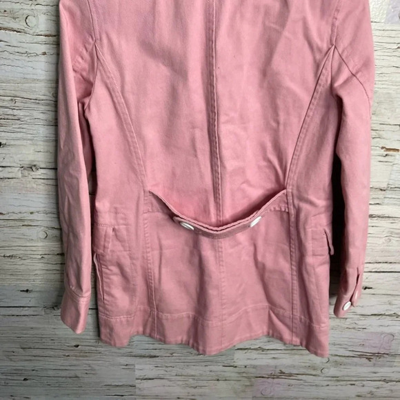 J crew pink trench coat white buttons size 0 jacket - Picture 10 of 11